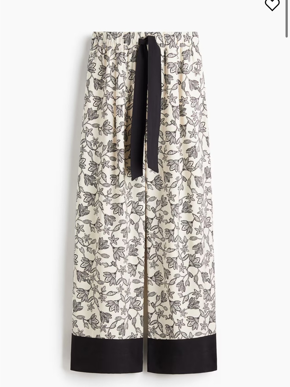 H&M Cream Floral Wide-Leg Pants with Black Trim
